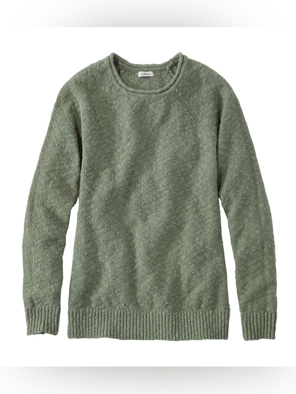 LL Bean Midweight Cotton Slub Rollneck Pullover Olive Sage Green XL 100% Cotton